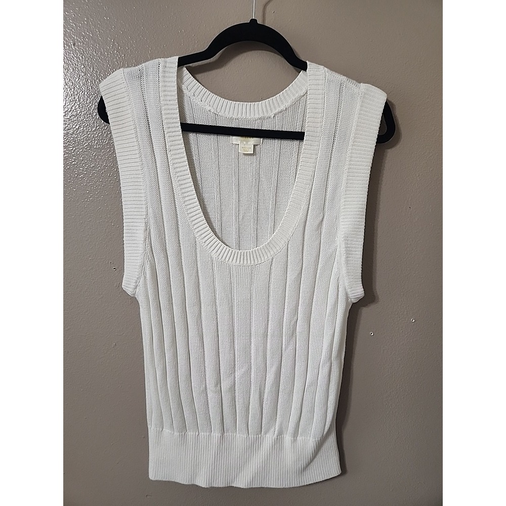 Maeve Anthropologie Ivory Sweater Tank Medium Ribbed Scoop Neck Preppy Coastal